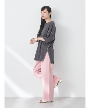 earth music&ecology 配色ステッチチュニックＴ Charcoal Gray