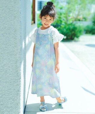 ANY KIDS 【洗濯機可能/簡単着付け】2WAY セパレート浴衣セット サックスブルー×花火