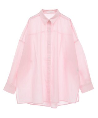 Green Parks 綿麻混レギュラーカラーＢＩＧシルエットシャツ Stripe Pink