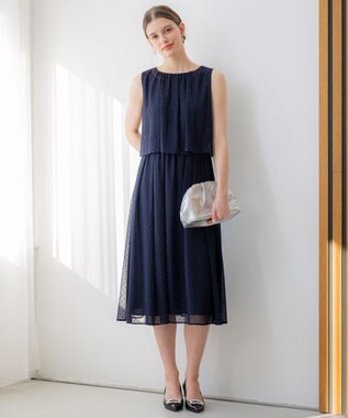 23区 L 【APPLAUDIR】ドットシアークレープ ドレス ネイビー系