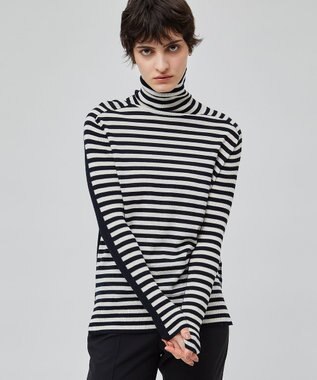 BEIGE， 【洗える】LA MONNAIE / タートルネックニット Navy×Ecru