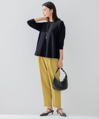 23区 【洗える】ポリエステルストレッチツイル テーパードパンツ イエロー系