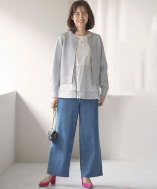 組曲 L スウェットライクニットブルゾン ライトグレー系