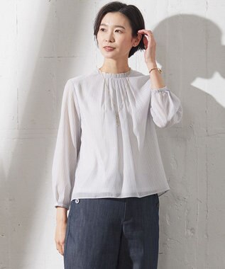 J.PRESS LADIES カチオン ストライプ カットソー ライトグレー系1