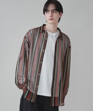 WEGO 【ユニセックス着用ITEM】ストライプメッシュBIGシャツ 柄2