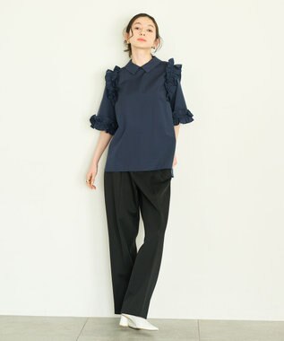 #Newans ロマンティックフリルディテールシャツ ネイビー