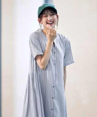 Tiaclasse L 【洗える】サイドタックスキッパーシャツワンピース ネイビー