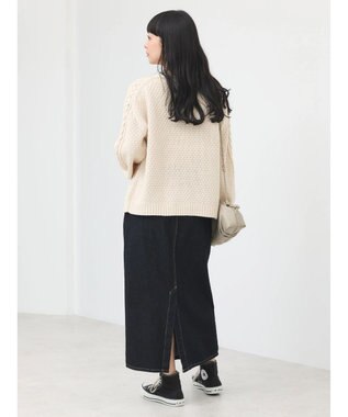 earth music&ecology ウォッシャブルケーブルプルオーバー Ivory