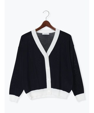 Te chichi 14G綿ポリVネックカーディガン ネイビー