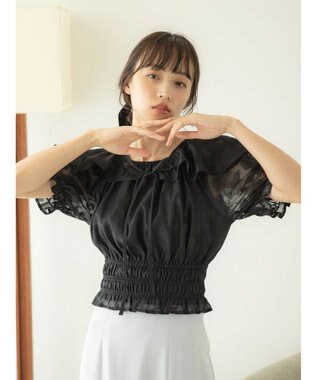 earth music&ecology 衿付きフラワーブラウス Black