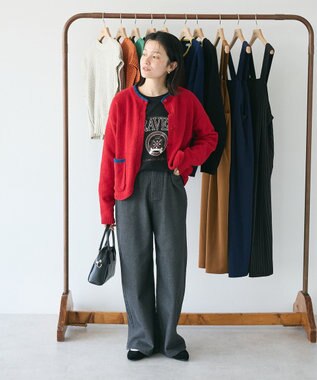 CRAFT STANDARD BOUTIQUE キナリノコラボ/洗える配色モールニットカーディガン/24AW Red