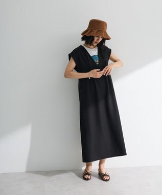 Green Parks フレンチスリーブレースアップジャンスカ Black