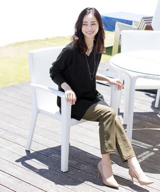 Tiaclasse 【洗える】Vネックリブニットチュニック ブラック