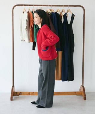 CRAFT STANDARD BOUTIQUE キナリノコラボ/洗える配色モールニットカーディガン/24AW Red