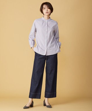 J.PRESS LADIES L 【洗える】 10oz Stretch Denim セミワイド パンツ ネイビー系