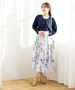 Tiaclasse 【新色追加・洗える】レースパフ袖ブラウス ネイビー