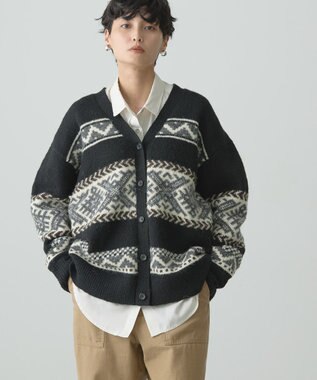 AMERICAN HOLIC ノルディック柄Ｖネックニットカーディガン Black