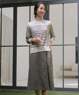 J.PRESS LADIES L SOFT TOUCH WOOL ボーダー ニット ベージュ×ダークブラウン系