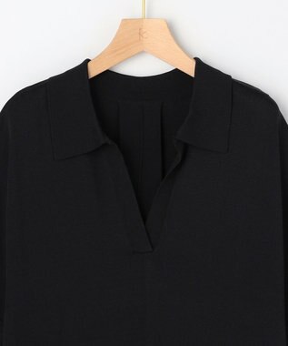 組曲 L 【先行予約】クリアストレッチスキッパーニット ワンピース ブラック系