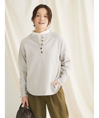 CRAFT STANDARD BOUTIQUE ７Ｇモールニット　ヘンリーＰＯ　Ｌ／Ｓ Gray Beige