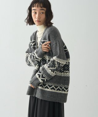 AMERICAN HOLIC ノルディック柄Ｖネックニットカーディガン Gray Mixture
