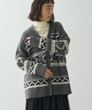 AMERICAN HOLIC ノルディック柄Ｖネックニットカーディガン Gray Mixture