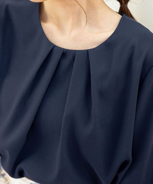 Tiaclasse 【新色追加・洗える】レースパフ袖ブラウス ネイビー
