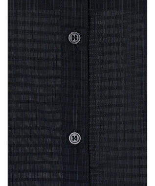 Green Parks シアーチェック袖ドロストシャツチュニック Dark Navy