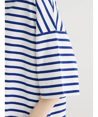 Green Parks ボーダーボートネック７分袖プルオーバー Blue