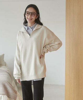 WEGO 【ユニセックス着用ITEM】ミラノリブハーフジッププルオーバー ホワイト