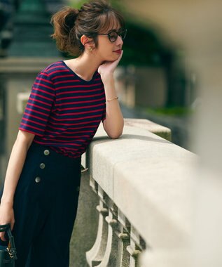 23区 【洗える】Armor-lux スムース 半袖 カットソー レッド×ネイビーボーダー