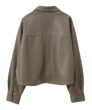 Green Parks ショート丈フェイクレザーシャツ Gray Beige