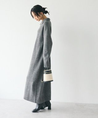 CRAFT STANDARD BOUTIQUE 洗える/ハイネックネップニットワンピース Charcoal Gray