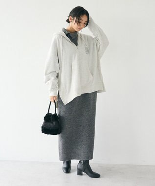 CRAFT STANDARD BOUTIQUE 洗える/ハイネックネップニットワンピース Charcoal Gray