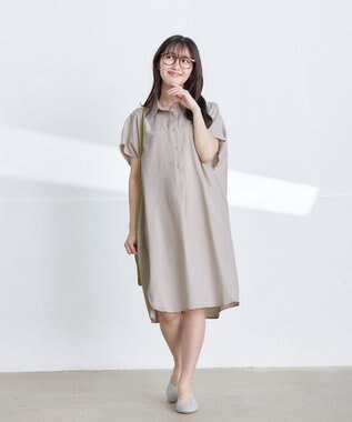 Tiaclasse 【洗える】フレンチスリーブリネンチュニックシャツ ベージュ