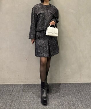 #Newans 【セットアップ可能】裏地キュロットツイードスカート グレー