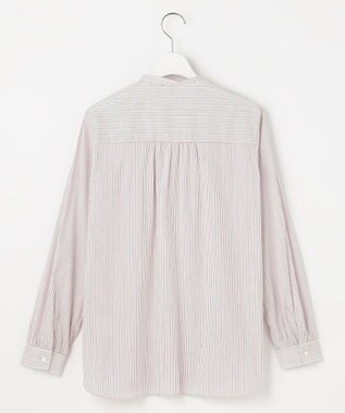 J.PRESS LADIES BEZ ドビーストライプ バンドカラー ブラウス ホワイト×ピンク×スレート系