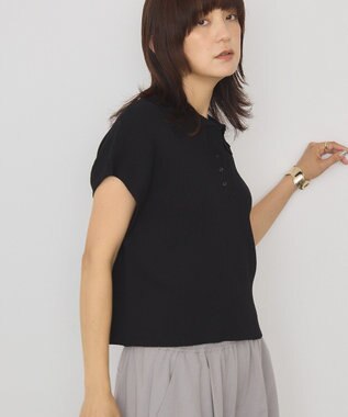 AMERICAN HOLIC フレンチスリーブリブニットポロ Black