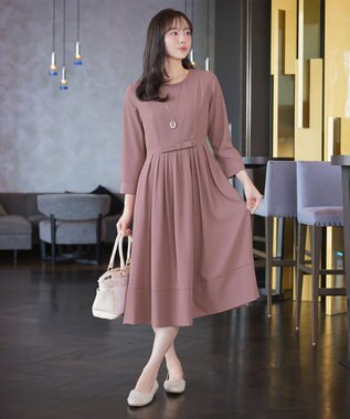 Tiaclasse L 【セレモニー・新色追加】リボンベルトフレアワンピース ピンク