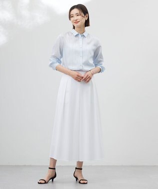 J.PRESS LADIES 【洗える】ランダムストライプ シャツカラー ブラウス サックスストライプ系