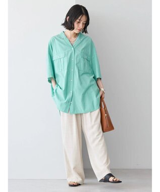 AMERICAN HOLIC 接触冷感＋ＵＶカットＷポケットＢＩＧシャツチュニック Stripe