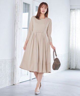 Tiaclasse L 【セレモニー・新色追加】リボンベルトフレアワンピース グレージュ