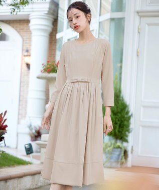 Tiaclasse L 【セレモニー・新色追加】リボンベルトフレアワンピース グレージュ