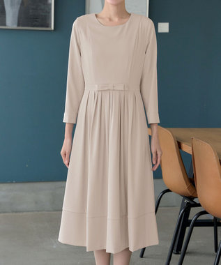 Tiaclasse L 【セレモニー・新色追加】リボンベルトフレアワンピース グレージュ