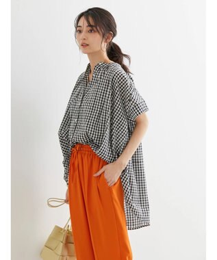 AMERICAN HOLIC フレンチスリーブバック切替シャツ Check Black