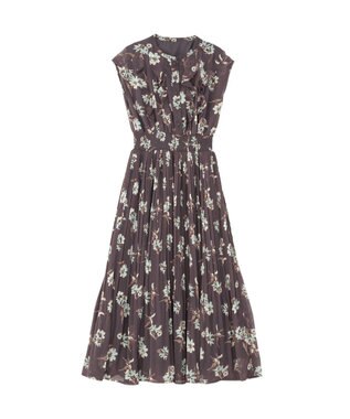 YECCA VECCA フラワー柄フリルプリーツワンピース Brown