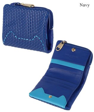 tsumori chisato CARRY エンボスメッシュ 2つ折り財布 スリムタイプ 猫ステッチ