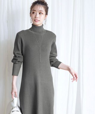 Tiaclasse 【洗える】大人上品なニットカーデ＋ワンピースセット グレー