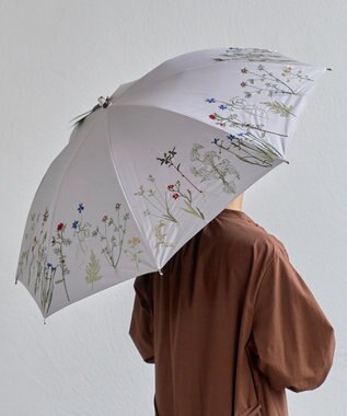 AND WOOL 〈一級遮光生地・晴雨兼用〉ボタニカル刺繍の日傘 （折りたたみ傘タイプ）