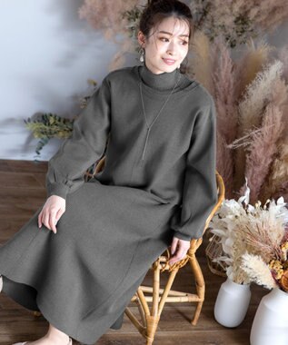 Tiaclasse 【洗える】大人上品なニットカーデ＋ワンピースセット グレー